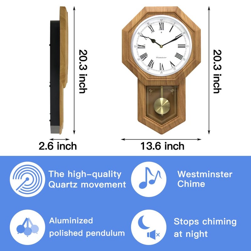 BESTIME 66236A Plastic Pendulum Clock Wood Grain Color.Sturdy Frame.Westminster Chime Every Hour,Elegant,Traditional Schoolhouse,Home,Office,Living Room,Bedroom. - Image 2